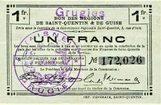 French notgeld 1 Franc, 1916 image