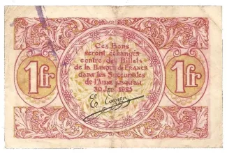 French notgeld 1 Franc, 1925 reverse