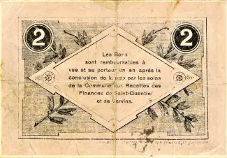 French notgeld 2 Francs, 1917 reverse