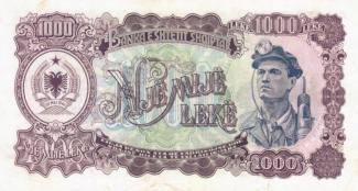 Albania 1.000 Lekë, 1949-1957 - Issued note (without wtm) reverse