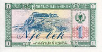 Albania 1 Lekë, 1964-1976 - Red overprint SPECIMEN with normal serial number reverse