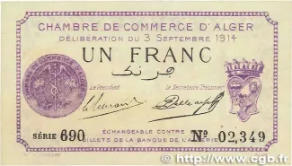 Alger, Department of 1 Franc, 1914-1922 obverse