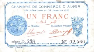 Alger, Department of 1 Franc, 1923 obverse