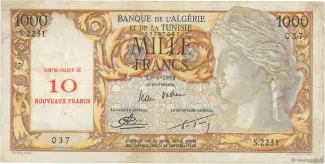 Algeria 10 Nouveaux, 1958 obverse