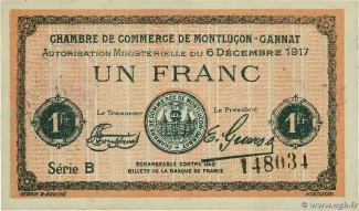 French notgeld 1 Franc, 1917 image