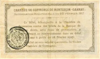 French notgeld 1 Franc, 1917 reverse