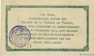 French notgeld 1 Franc, 1921 reverse
