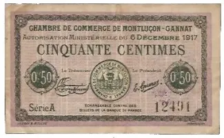 French notgeld 50 Centimes, 1917 image