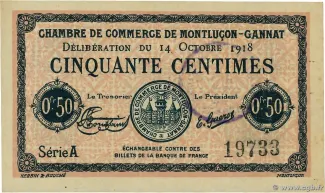 French notgeld 50 Centimes, 1918 image