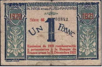 French notgeld 1 Franc, 1917 reverse