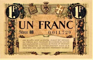 French notgeld 1 Franc, 1920 reverse