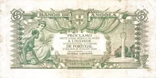 Angola 5 Angolares, 1947 reverse