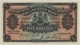 Antigua and Barbuda 5 Dollars, 1926-1936