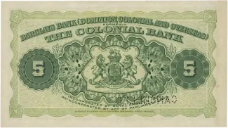 Antigua and Barbuda 5 Dollars, 1926-1936 reverse