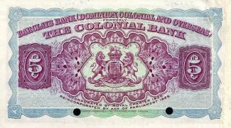 Antigua and Barbuda 5 Dollars, 1937-1940 reverse