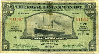 Antigua and Barbuda 5 Dollars, 1938