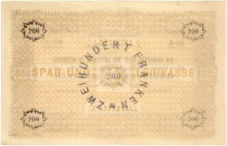 Appenzell 200 Francs, 1880-1889 reverse