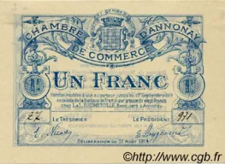 French notgeld 1 Franc, 1914 image