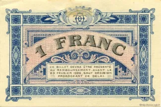 French notgeld 1 Franc, 1917-1921 reverse