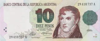 Argentina 10 Pesos, 1992-1997 obverse