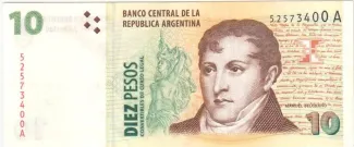 Argentina 10 Pesos, 1998-2003 obverse