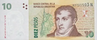 Argentina 10 Pesos, 2003-2014 obverse