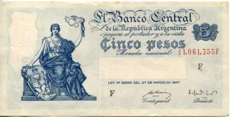 Argentina 5 Pesos, 1949 image
