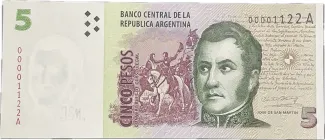 Argentina 5 Pesos, 1998-2003 obverse