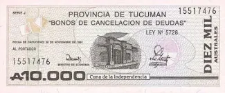 Argentine provinces 10.000 Australes, 1991 image