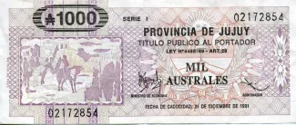 Argentine provinces 1.000 Australes, 1989 image
