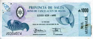 Argentine provinces 1.000 Australes, 1989 image