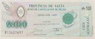 Argentine provinces 100 Australes, 1989 image