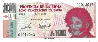 Argentine provinces 100 Australes, 1989 image
