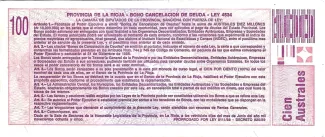 Argentine provinces 100 Australes, 1989 reverse