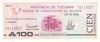 Argentine provinces 100 Australes, 1989 image