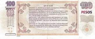 Argentine provinces 100 Pesos, 2001-2002 reverse
