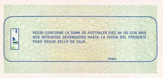Argentine provinces 10 Australes, 1985 reverse