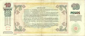 Argentine provinces 10 Pesos, 2001-2002 reverse