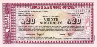 Argentine provinces 20 Australes, 1985 image