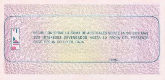 Argentine provinces 20 Australes, 1985 reverse