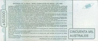 Argentine provinces 50.000 Australes, 1989 reverse