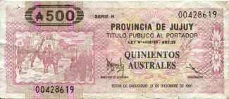 Argentine provinces 500 Australes, 1989 image