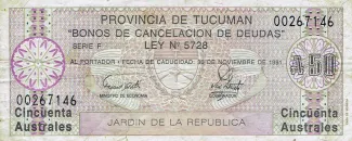Argentine provinces 50 Australes, 1989 image