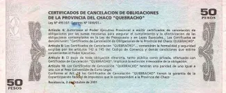 Argentine provinces 50 Pesos, 2001-2002 reverse