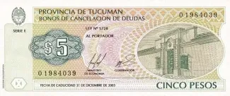Argentine provinces 5 Pesos, 1999 image