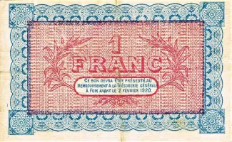 French notgeld 1 Franc, 1915 reverse