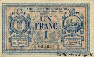 French notgeld 1 Franc, 1920 image