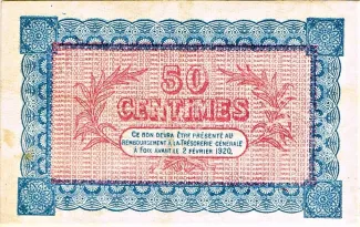 French notgeld 50 Centimes, 1915 reverse