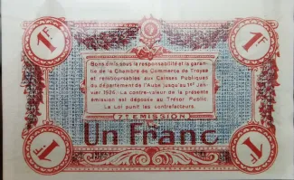French notgeld 1 Franc, reverse
