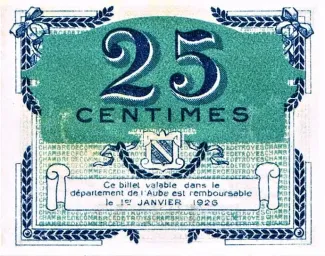 French notgeld 25 Centimes, reverse